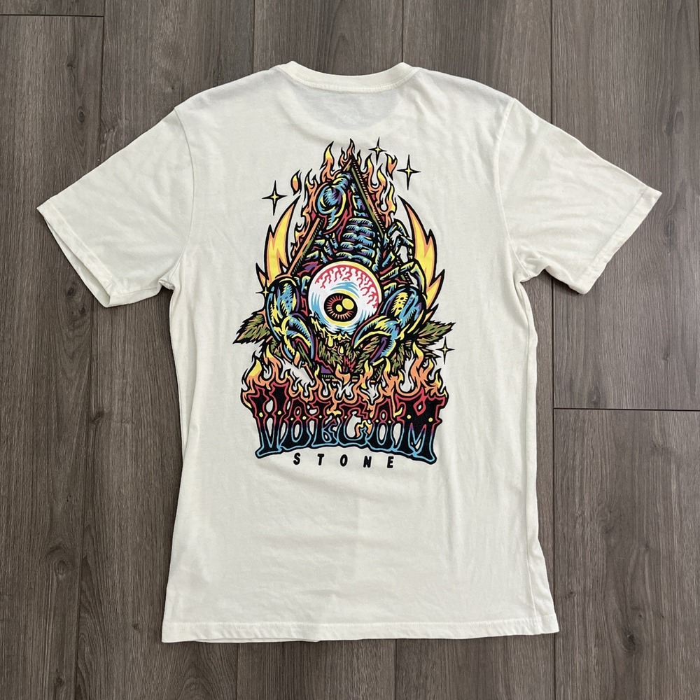 Volcom Stone Short Sleeve T-Shirt Mens S Modern Fit Double Graphic Cream